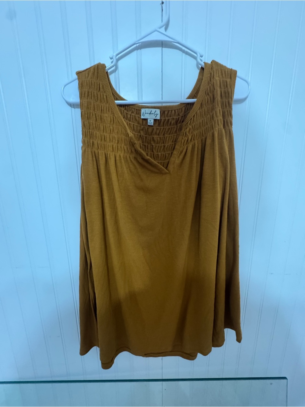 Wonderly Mustard Smocked V-Neck Tank Top